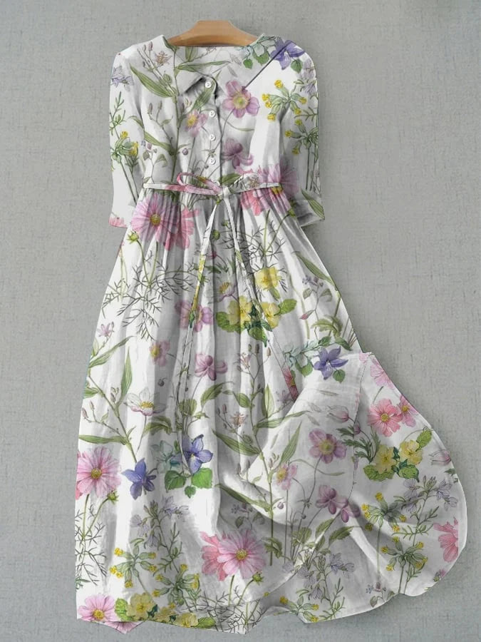 Dahlia – Sommerliches A-Linien-Kleid mit Blumenmuster und Taillenbändern