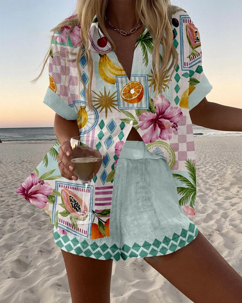 Leinen-Shorts-Set | Fruchtdruck
