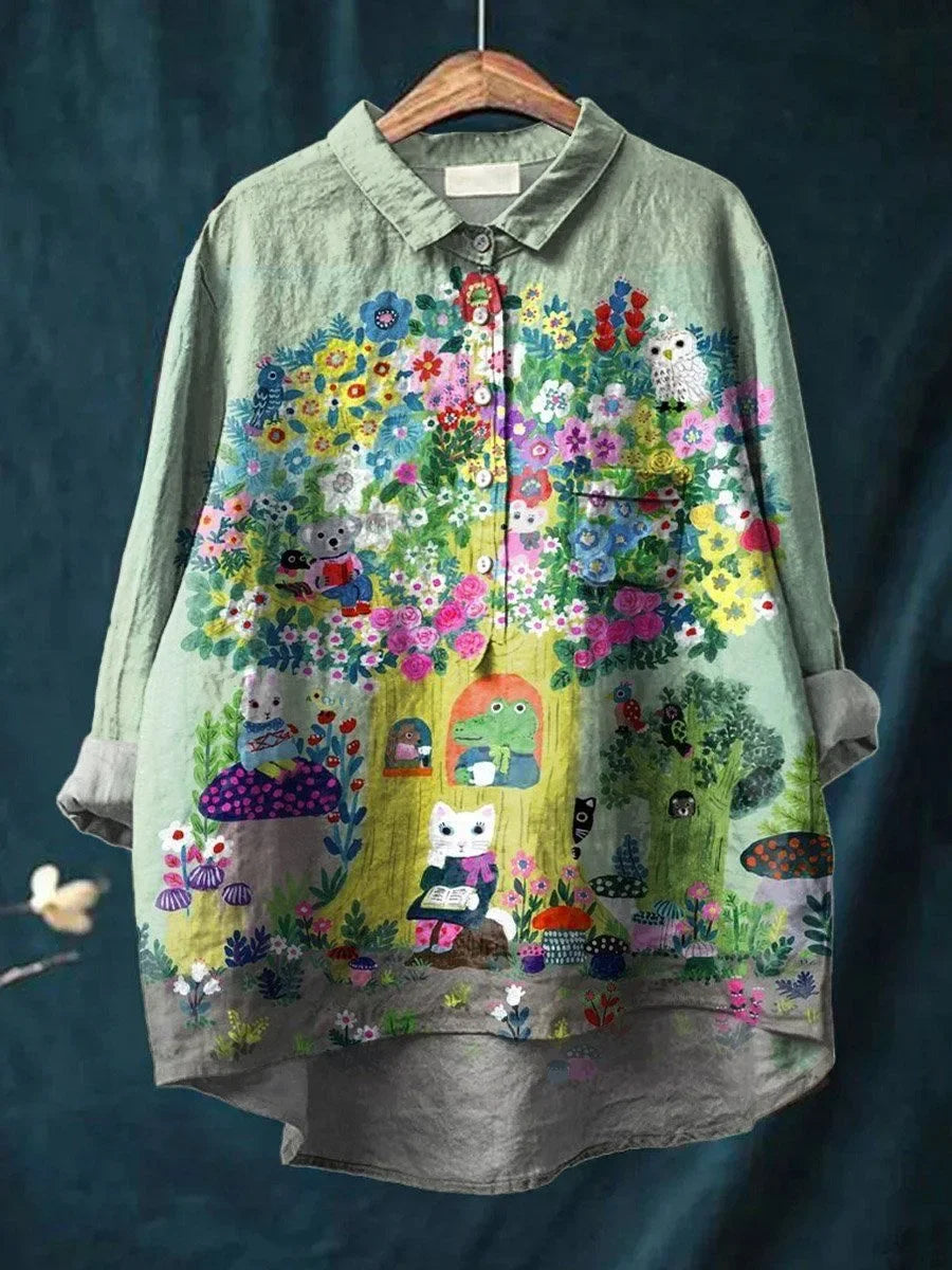 Ausgefallene Bluse mit Waldtier-Print