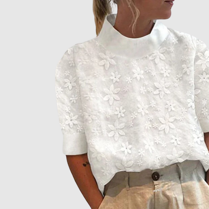 Bluse | Bestickter Stehkragen